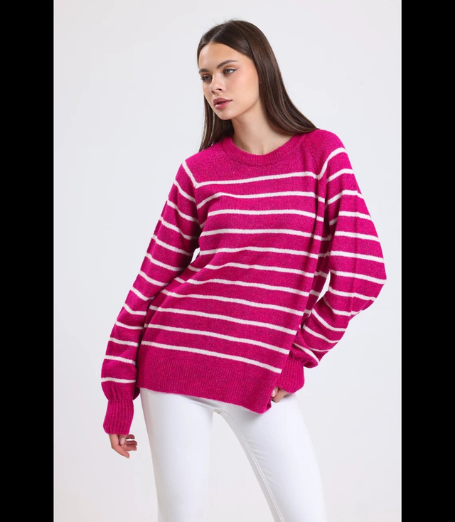 Warm women's fashionable striped sweater ANNA