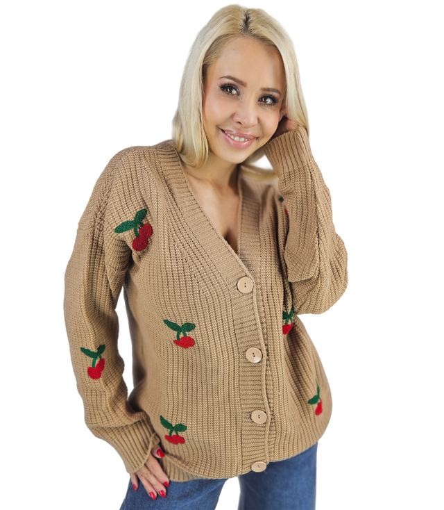 Warm and cozy women's sweater with cherries in autumn LARAMIE