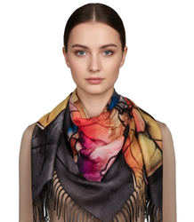 Abstract shawl scarf multicolored elegant with tassels