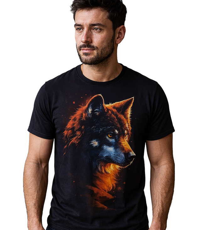 Men's large wolf print t-shirt cotton