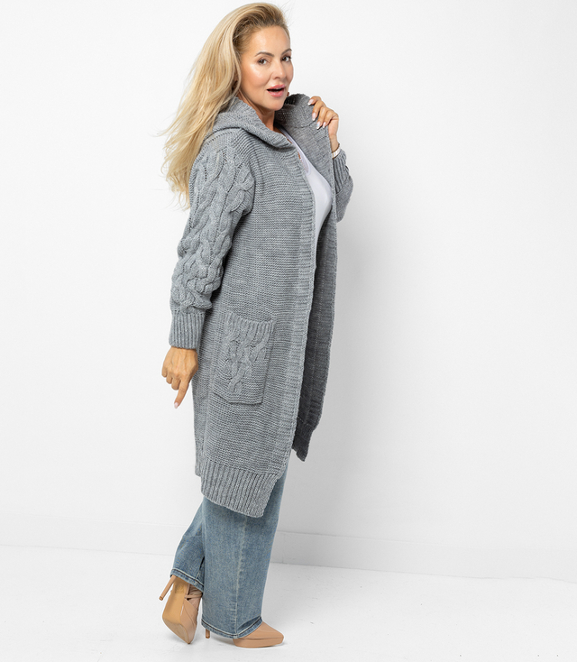 Cardigan Long Chunky Braid Wool Sweater
