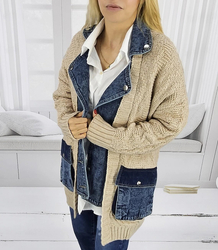Kurtka sweter jeansowe wstawki JENNY