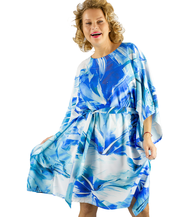 Colorful Butterfly Tunic Dress Tied at the Waist AURORA