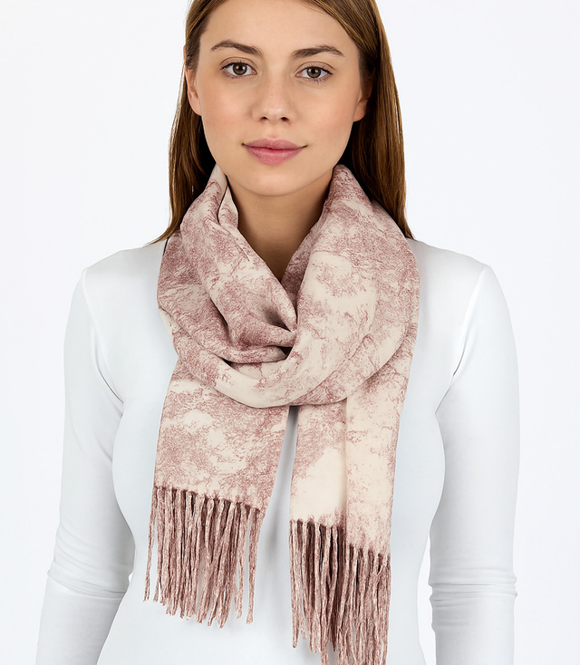 Women's scarf with floral motif and tassels elegant