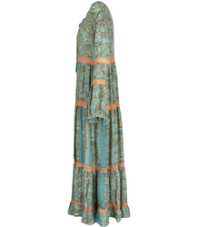 Long, airy ethnic dress with colorful patterns, MILANO silk