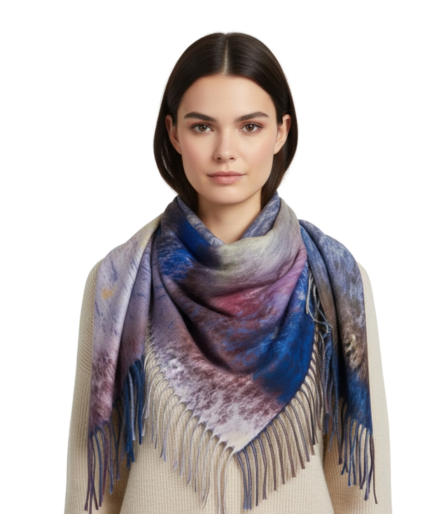 Modna wielokolorowa chusta szal szalik z frędzlami