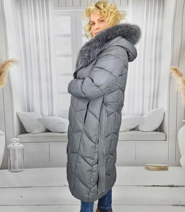 Long quilted winter warm coat with hood KELLY