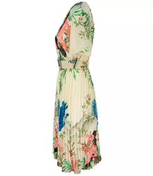 MIDI pleated print wrap dress