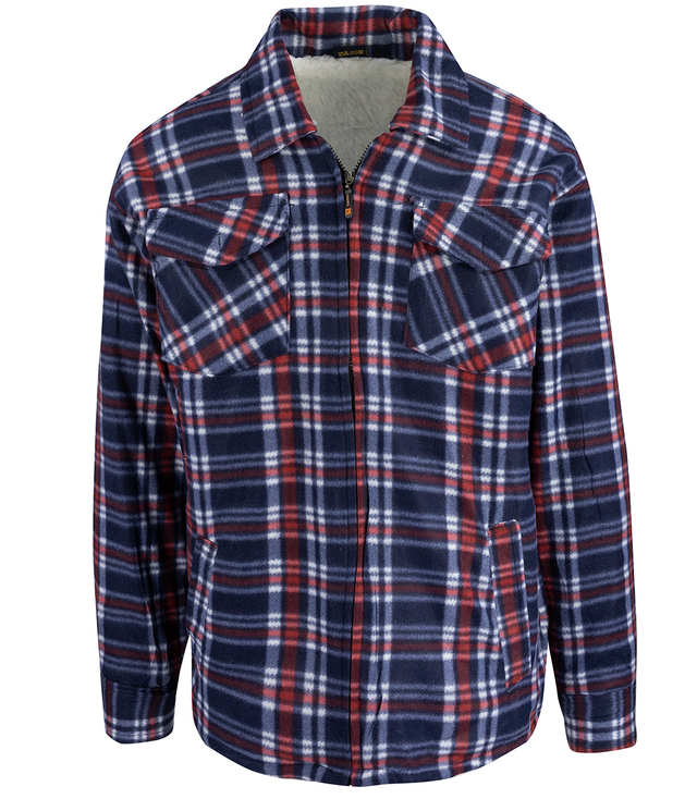 Warm fleece checked men's shirt insulated with faux fur