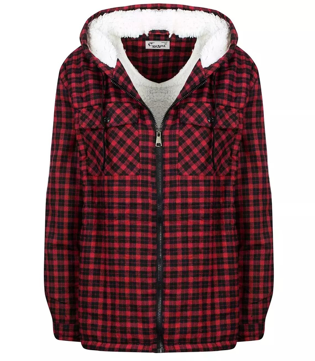 Fur lined plaid shirt jacket