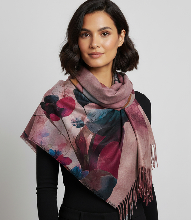 Square shawl scarf for women with tassels AGRAFKA