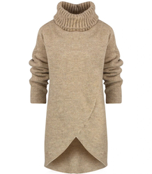 Warm womens turtleneck sweater with a slit MARIETTA, wool