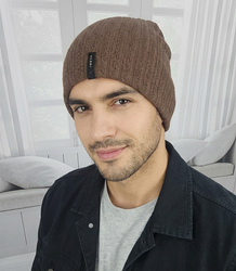 Knitted beanie hat with patch - style and comfort