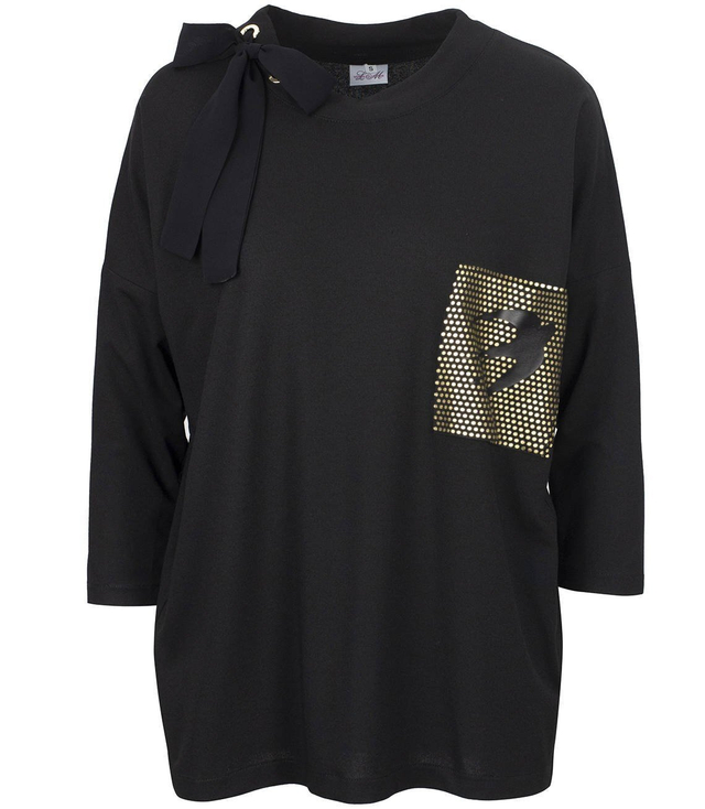 Fashionable simple blouse with gold pocket ribbon