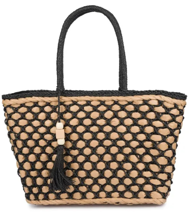 Large basket, summer bag, soft woven handbag with tassel