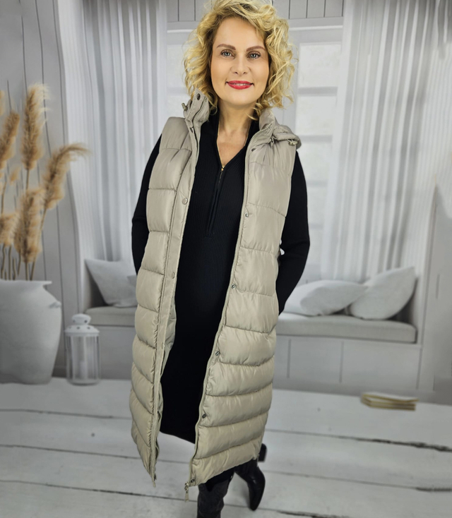 Women's long sleeveless quilted vest with hood TORI