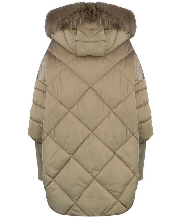 Warm womens winter quilted jacket with a hood and fur NASTY