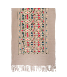Women's scarf with embroidered pattern and tassels