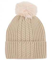 Warm women's cap with pom-pom and interesting weave autumn winter hat 