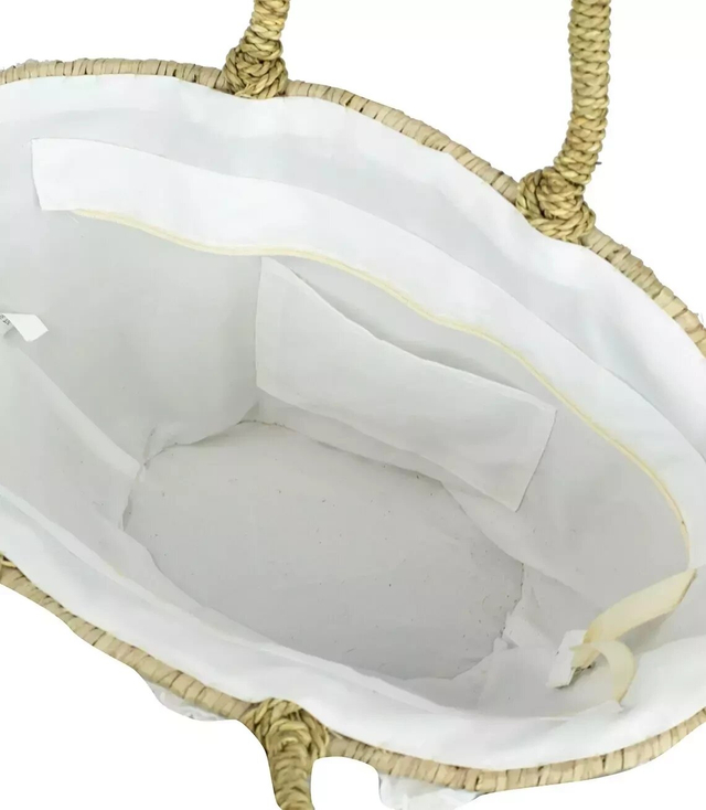 Large natural basket handbag trapezoidal lace
