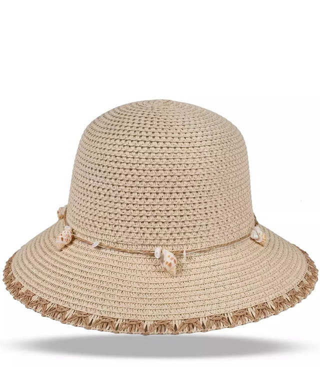 Damski kapelusz słomkowy chapeau-cloche muszelki