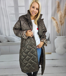 Women's long transitional quilted warm camouflage coat BIANCA