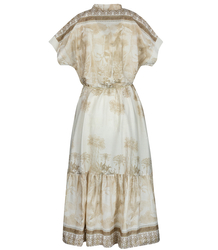 Midi safari print summer dress with a stand-up collar and a NEL belt