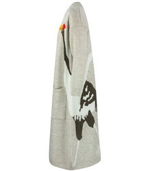 Long cardigan sweater bird print cashmere GRACE