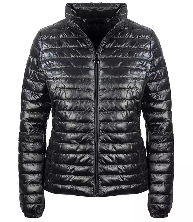 Short transitional quilted jacket with a stand-up collar