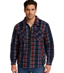 Warm fleece checked men's shirt insulated with faux fur