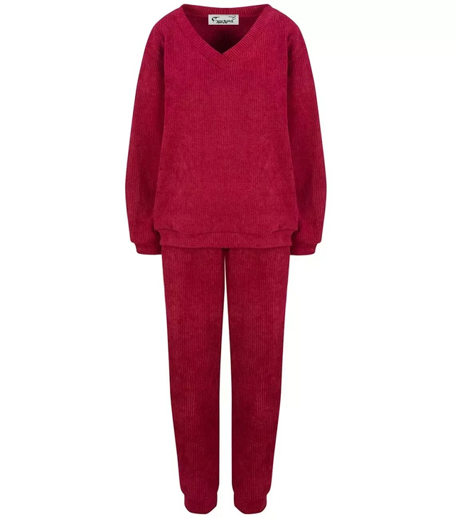 Women's corduroy tracksuit composed of a sweatshirt and trousers. Loose cut