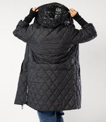 Long winter jacket with decorative hood LUNA