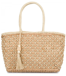 Large basket, summer bag, soft woven handbag with tassel