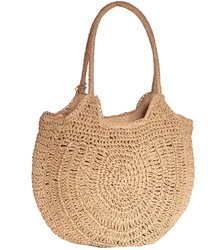 Large round straw beach bag, fully woven