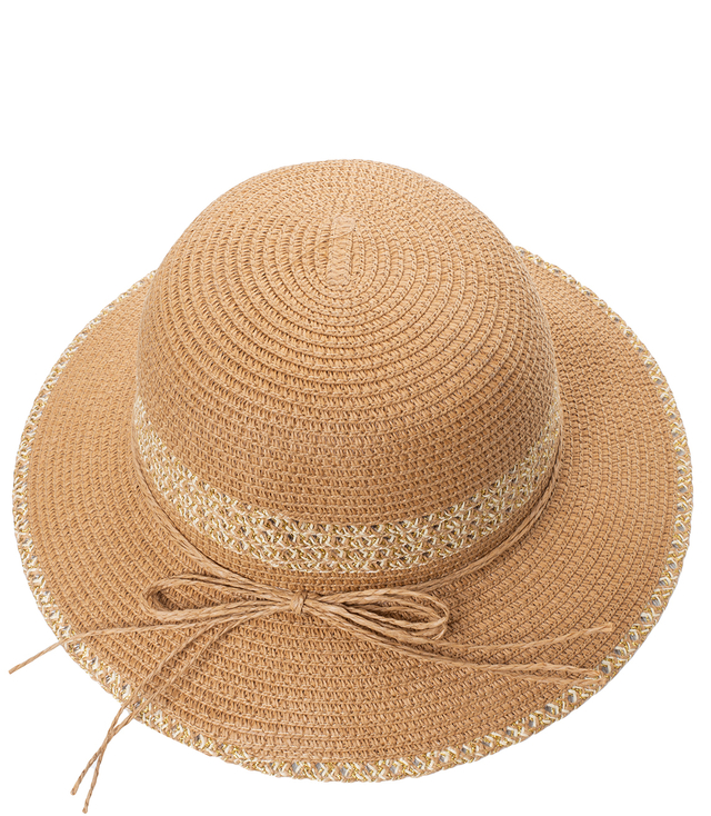 Women's straw hat chapeau-cloche gold thread