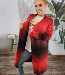 Kardigan długi gruby sweter ombre kolorowy