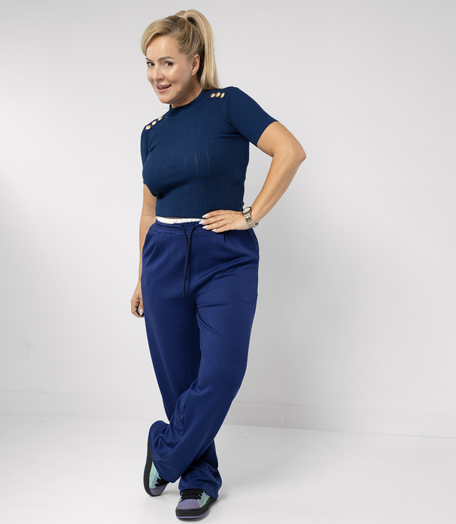 Comfortable sweatpants made of soft material with white insert at the waist LUNA