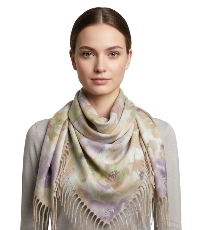 Floral women's scarf shawl with tassels