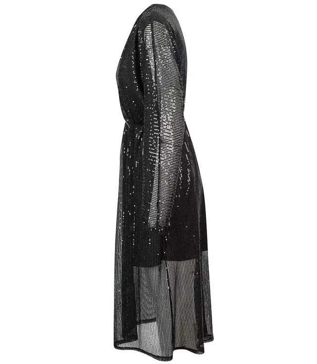 Airy wrap maxi sequin dress