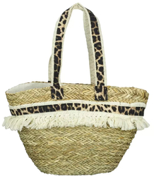 Large Natural Basketball Trapeze Panther Handbag 