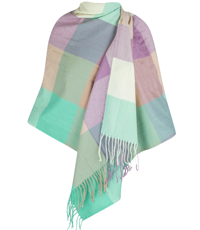 Warm shawl scarf checkered pastel knitted fabric