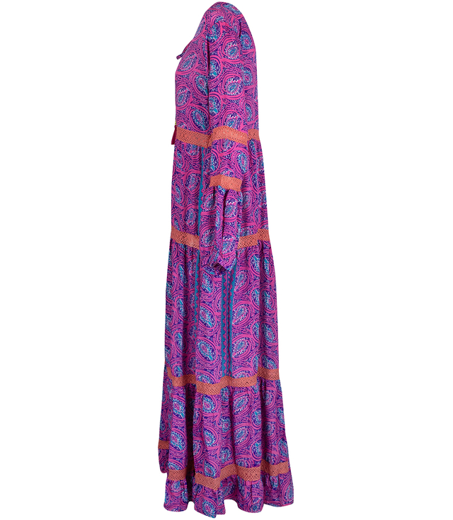 Long, airy ethnic dress with colorful patterns, MILANO silk