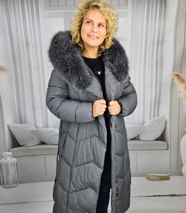 Long quilted winter warm coat with hood KELLY