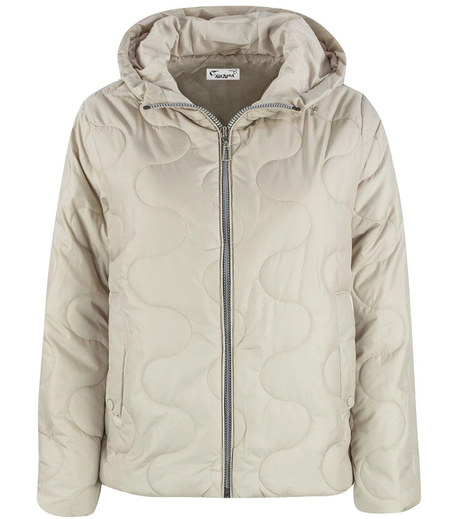 Short quilted transitional jacket with stand-up collar