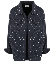 Jeansowa kurtka oversize cyrkonie SHINE