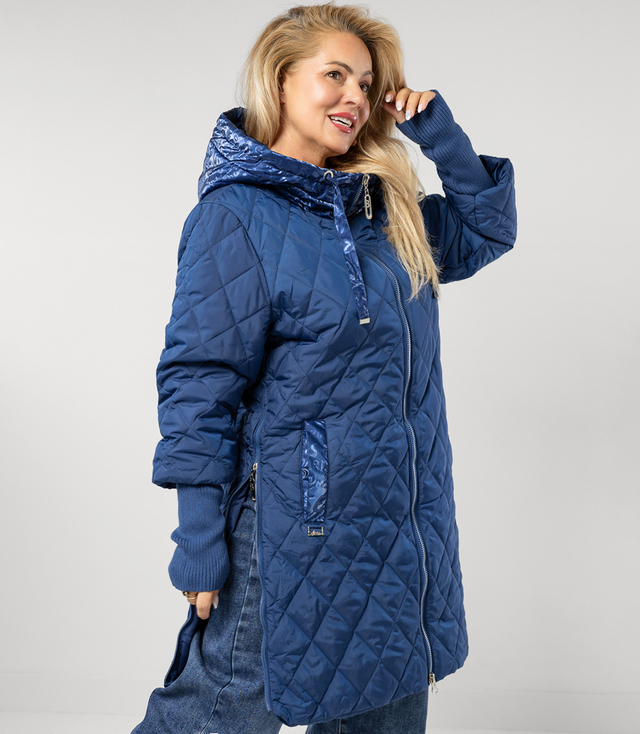 Long winter jacket with decorative hood LUNA