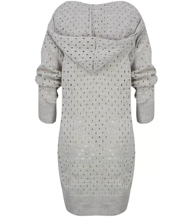 Długi ażurowy kardigan z kapturem ANIELA