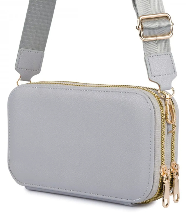 Small rectangular mini clutch bag 3 compartments 2 straps