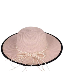 Women's raffia straw hat with black trim