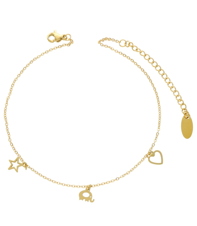 Gold bracelet on the leg, hand, heart, star, elephant. Gift